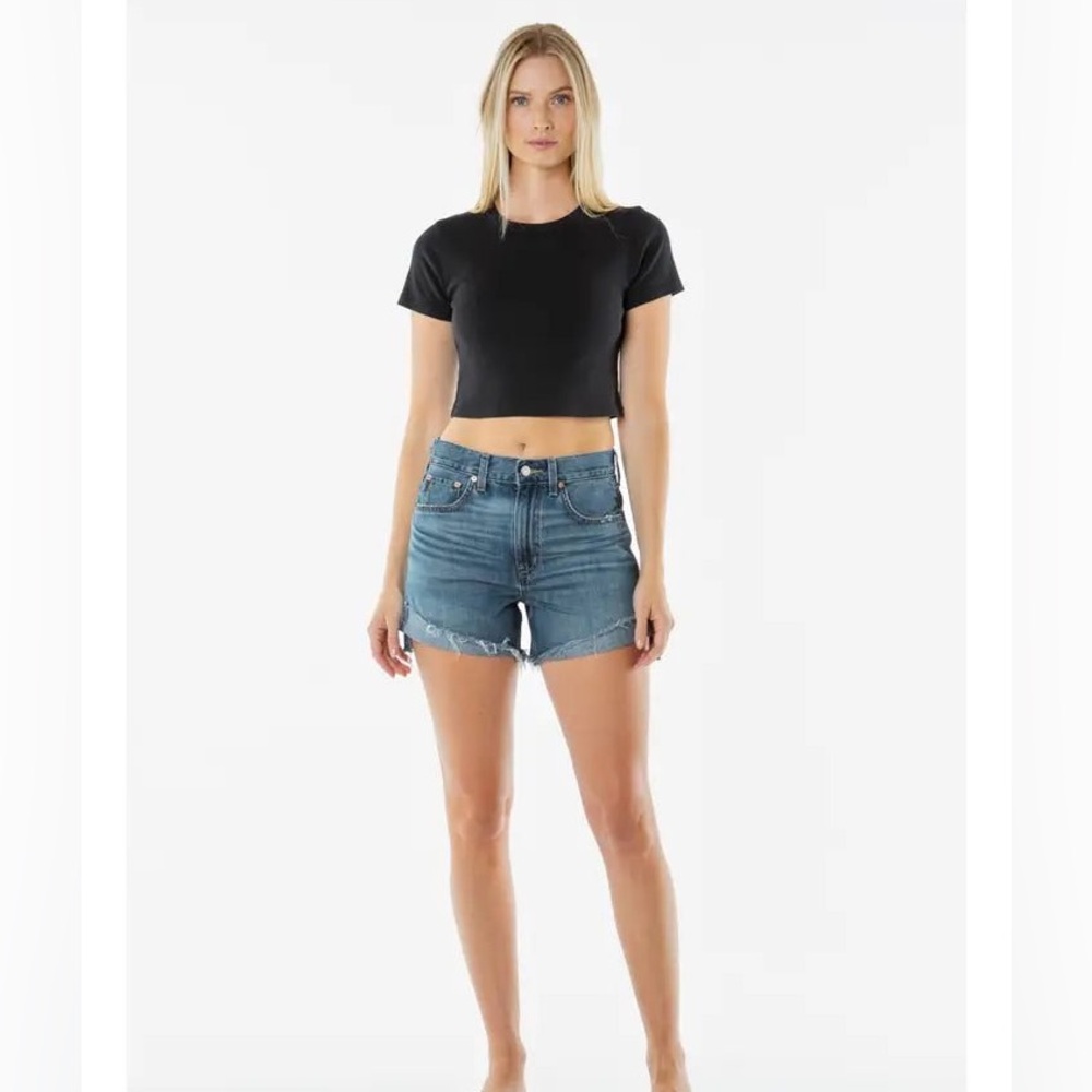 New ETICA Skylar Flip DENIM Jean Shorts in Blue Azure Distressed